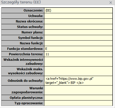 Widok okna szczegółów terenu